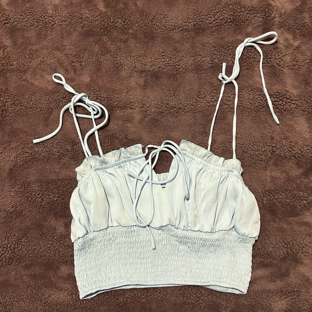 Elegant Light Blue Smocked Crop Top